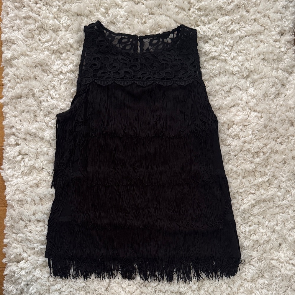 White House Black Market Black Lace Fringe Top